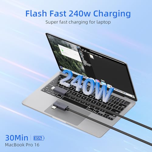 USB4 240W Right Angle USB C Cable 6.6ft (1-Pack) - 40Gbps USB-C to USB-C with Pouch, Thunderbolt 4/3 & PD Charging for MacBook Pro, iPhone 17, Gaming Monitor (Black) - color: 1-Pack,6.6FT