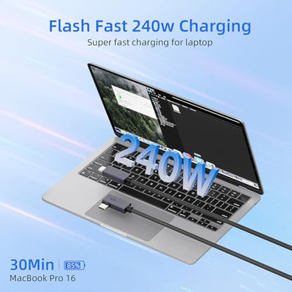 USB4 240W Right Angle USB C Cable 6.6ft (1-Pack) - 40Gbps USB-C to USB-C with Pouch, Thunderbolt 4/3 & PD Charging for MacBook Pro, iPhone 17, Gaming Monitor (Black) - color: 1-Pack,6.6FT
