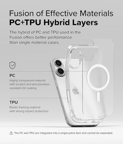 Ringke for iPhone 16 Plus Case [Fusion Magnetic Matte Clear] | Compatible with MagSafe, Oil & Dirt Resistant, Anti-Fingerprint Technology Prevents Oily Smudges, Feels Velvety Soft - size: iPhone 16 Plus