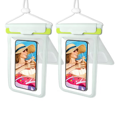 Wokyo 2Pack Dual Pocket Waterproof Phone Pouch, IPX8 Submersible Cellphone Dry Bag Holder Secure Seal System Full Water Dust Protection Phone Protector for Snorkeling Kayaking Pool Vacation Trips - color: Green + Green