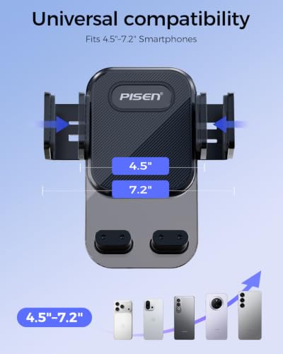 PISEN Dashboard Car Phone Mount - One Press Lock Dash Phone Holder for Car, 360° Rotating One-Button Release Dash Car Phone Holder, Strong Suction Dashboard Car Phone Mount for Most Smartphone (Black)