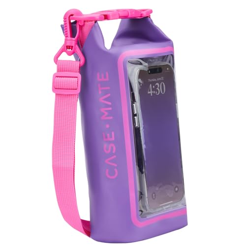 Case-Mate Mini IP68 Waterproof Bucket Bag (2L) - Purple Paradise | Roll Top Dry Bag with Touchscreen Waterproof Pouch - For Phones Up to 7" - Swimming, Kayaking, Boating, Travel Essentials - color: Purple Paradise