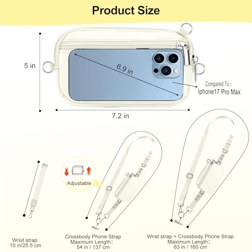 Phone Lanyard Crossbody with Detachable RFID Wallet (Beige, Large) - color: Beige, size: Large