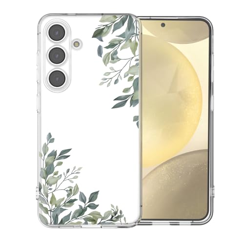 for Samsung Galaxy S25 Case, Green Leaves | Cute Floral Flowers Clear Aesthetic Green Leaves Pattern Case for Women Girls,Slim Soft Shockproof Cover for S25 - color: Green Leaves, size: for Samsung Galaxy S25