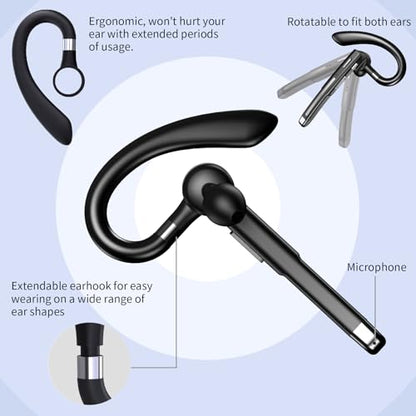 Bluetooth Headset with Microphone, Wireless Trucker Earpiece - color: Black