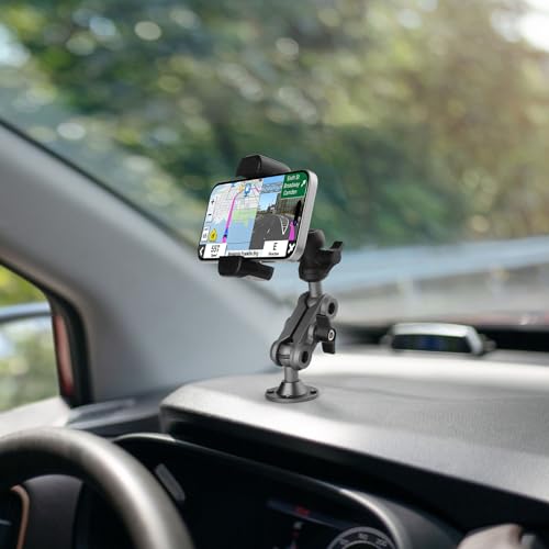 Wall Mount Phone Holder Drilling Base Heavy Duty iPhone Stand,360° Adjustable 2-Stage Arms Mount for Wall/Desk/Car/Truck/Van Dashboard,Compatible with 3.5~7.5" iPhone/HTC/LG/Nexus/Huawei Smartphone