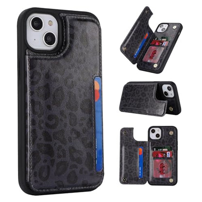 iCoverCase Compatible with iPhone 14 Plus Phone Case with Card Holder, Wallet Case for Women Men RFID Blocking PU Leather Protective Case 6.7 Inch (Black Leopard) - color: Black Leopard