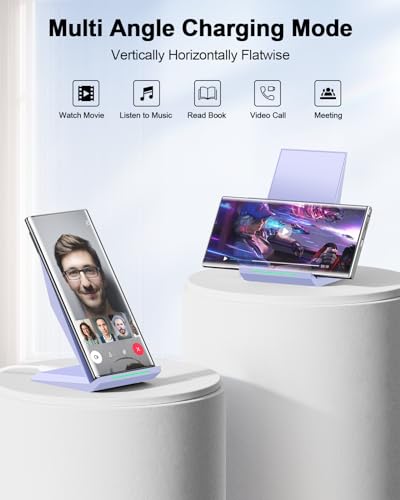 NANAMI Fast Wireless Charger 2 Pack, Desktop Wireless Charging Stand - color: White/Purple