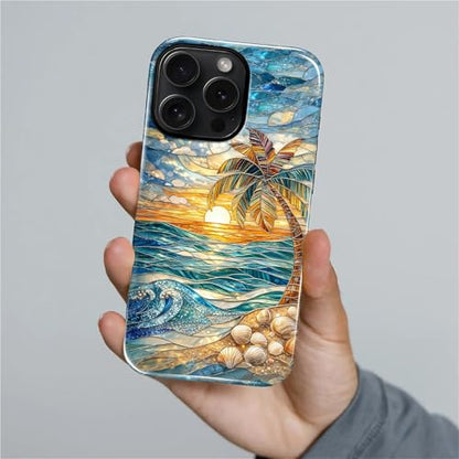 Case for iPhone 16 Pro, Dual Layer Phone Cover, Stained Glass Beach Palm - color: Stained Glass Beach Palm, size: Iphone 16 Pro