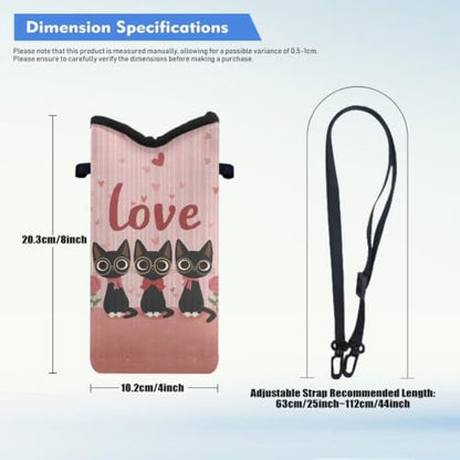 Small Phone Bag Water-Resistant Crossbody Pouch with Adjustable Strap Cellphone Case Mini Satchel Fits Most Phones for Valentine's Day, Black Cat Rose Heart-Shaped Love Print Pink - color: Black Cat Rose Heart-shaped Pink