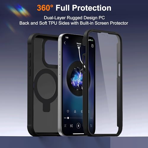 Compatible with iPhone 13 Pro Case with Magnetic Ring Stand [Compatible with Mag-Safe] [Built-in Screen Protector] Military-Grade Drop Protection Matte Translucent Phone Case, Black - color: Black, size: Iphone 13 Pro