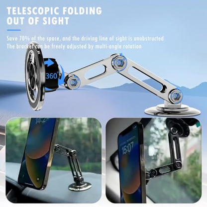 Universal 360° Pro Magnetic Car Phone Holder (2025) – Super Strong Suction & Adjustable Phone Mount for All Mobile Phones, Hands-Free Viewing with Metal Ring, No Signal Interference - color: Silver