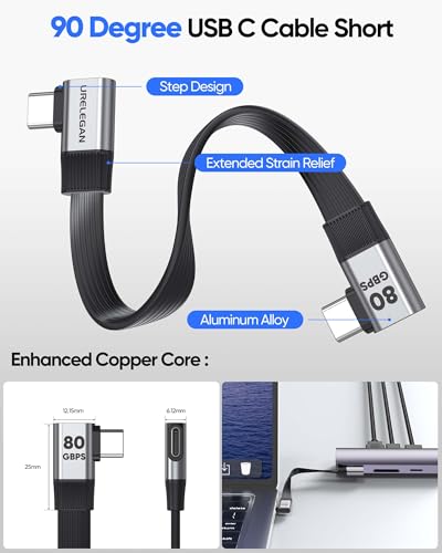 90 Degree USB4 Cable Short 5in Right Angle USB C Cable - size: 5.5IN
