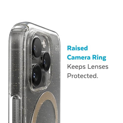Speck Clear iPhone 14 Pro Max Case - Drop Protection, Scratch Resistant Dual Layer Slim Case for 6.7 Inch iPhones 14 Pro Max - MagSafe Compatible - Anti-Yellowing - Presidio Perfect Clear/Gold Glitter - color: Clear/Gold Glitter
