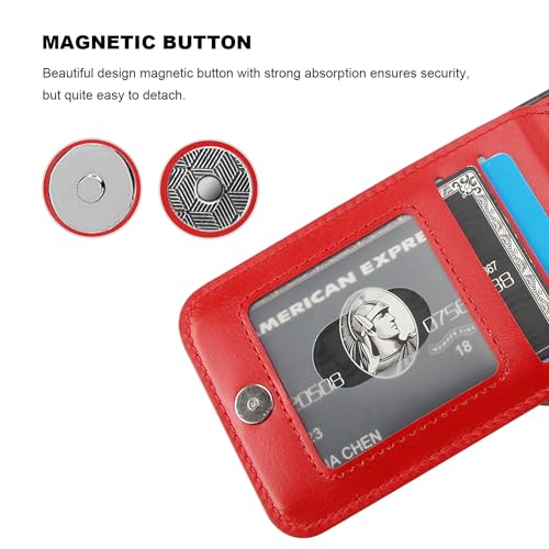 KIHUWEY for iPhone 14 Wallet Case Card Holder Kickstand, Red - color: Red