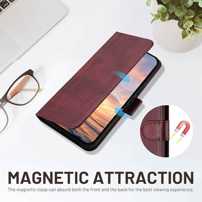 for Galaxy A17 5G Phone Case Wallet and Wrist Strap (Red) | Card Holder Slots, PU Leather, Flip Cover, Magnetic Closure, Kickstand, Folio Protective, for Samsung A17 Case - color: Wine Red
