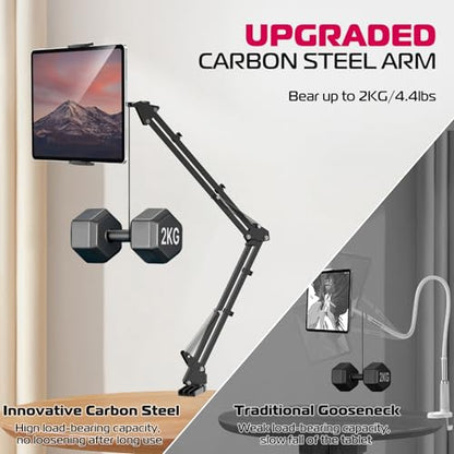 ULANZI T2 Adjustable Tablet Holder for Desk, Carbon Steel Tablet Phone Stand for Bed, Flexible Tablet Arm Clamp Compatible with iPhone 17 16 15 Pro iPad Kindle Galaxy Tab 4.6-12.9 Inch Devices