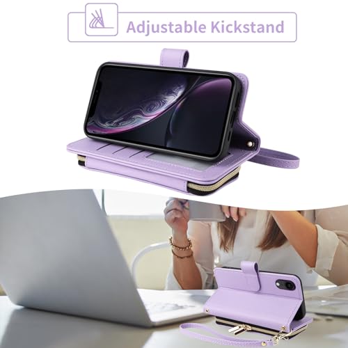 Argyle Wallet Case for iPhone XR 6.1 with Wrist Strap Shoulder Strap Card Slot Zipper Purse PU Leather Stand Phone Cover for iPhoneXR iPhone10R i Phonex 10XR 10R RX CR iPhoneXRcases Purple | Wrist/Shoulder Strap, Card Slot, PU Leather Stand, Phone Cover,