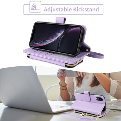 Argyle Wallet Case for iPhone XR 6.1 with Wrist Strap Shoulder Strap Card Slot Zipper Purse PU Leather Stand Phone Cover for iPhoneXR iPhone10R i Phonex 10XR 10R RX CR iPhoneXRcases Purple | Wrist/Shoulder Strap, Card Slot, PU Leather Stand, Phone Cover,