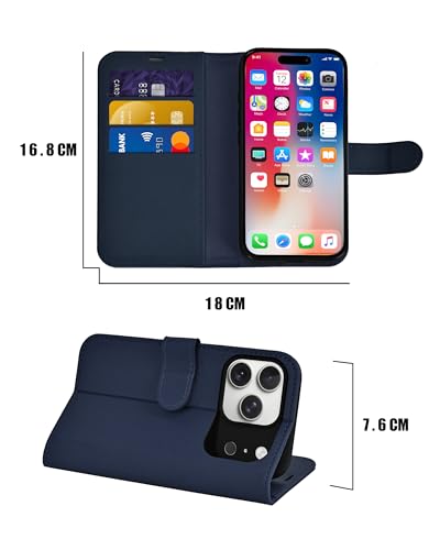 for iPhone 17 Pro Max Wallet Case, Flip Folio Phone Cover with Card Holder, RFID Blocking, Shockproof Protective Case with Kickstand, Magnetic Closure, PU Leather & TPU, Blue - color: Blue
