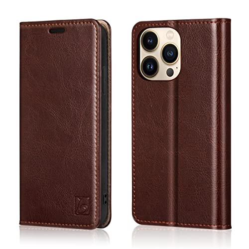Belemay Compatible with iPhone 15 Pro Case Wallet-Genuine Leather-RFID Blocking Card Holders-Shockproof TPU Shell-Kickstand-Durable Flip Cover-Book Folding Phone Case Women Men (6.1-inch) Brown - color: Brown, size: iPhone 15 Pro