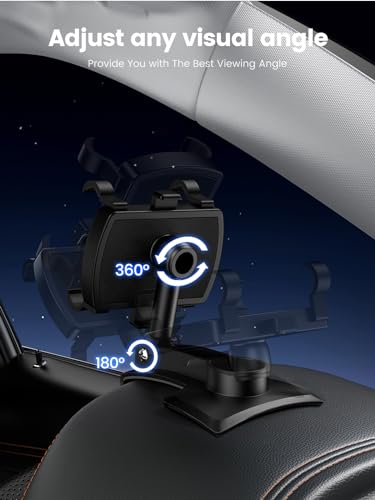 Car Phone Holder for Dashboard 360 Degree Rotation Multifunctional One Hand Operation Clip Design Phone Mount Compatible with 4-7 inch Smartphones
