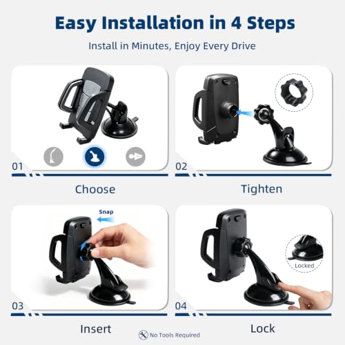 Vansky 3-in-1 Car Phone Holder: 3 Mountings - Fits Windshield Dash Vent