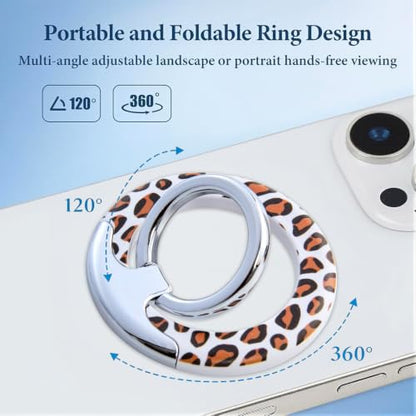 Magnetic Phone Ring for MagSafe Grip, Super Magnet Twinkle Design Ring Holder Stand, MagSafe Accessory for iPhone 17/16/15/14/13 Pro Max Plus，Classic Leopard - color: Classic Leopard
