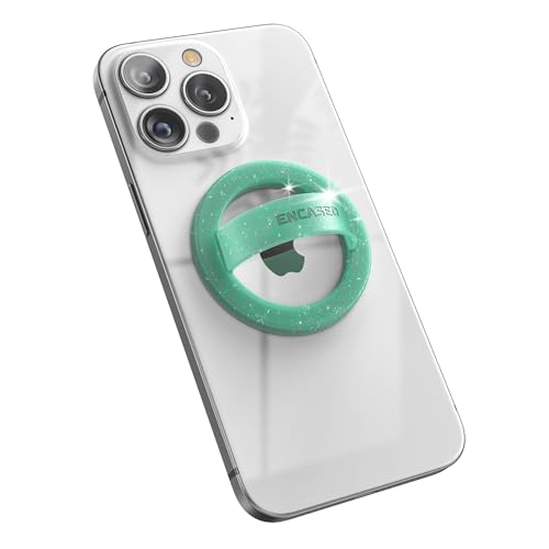 Encased Magnetic Phone Grip Holder (Compatible with MagSafe) Thin Silicone Finger Loop Ring for iPhone (Mint Glitter) - color: Green Glitter
