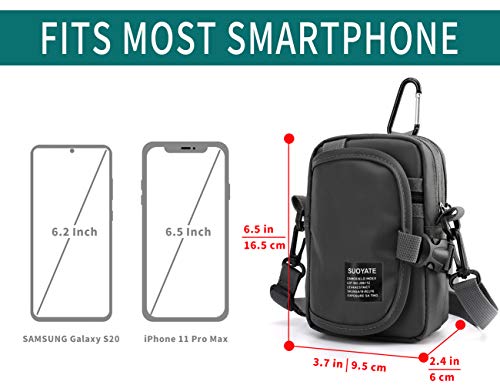 Lohol Multifunction Cell Phone Holster, One Shoulder Pouch with Carabiner, Outdoor Tactical Waist Belt Bag, Security Purse Crossbody Gadget Pocket for Smartphone Up to 6.5 inches - color: 1# Grey