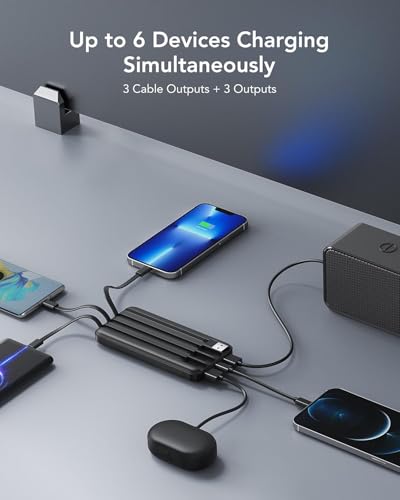 charmast Portable Charger Power Bank with Reinforced Built-in 4 Cables - color: Black