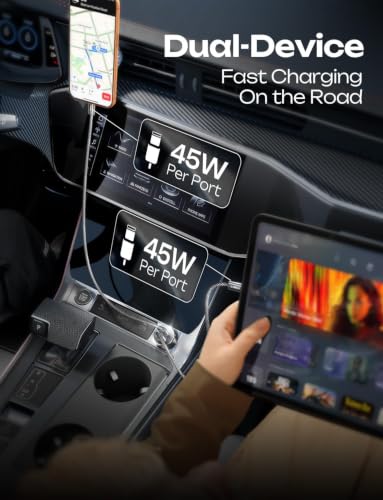 LISEN 90W Car Charger USB C Fast Charge,USB C Car Charger for iPhone 18 Pro - color: Black, size: w/ L+C Cables