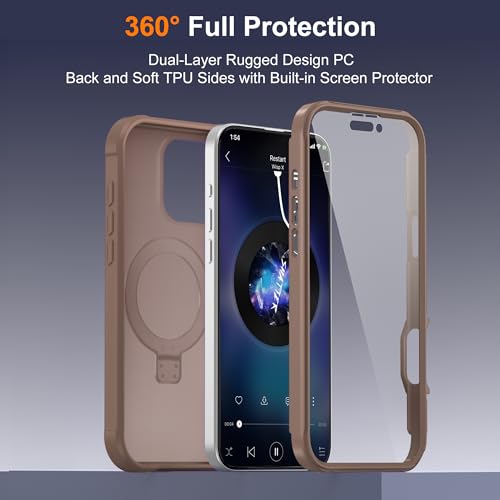 Compatible with iPhone 16 Pro Case with Magnetic Ring Stand [Compatible with Mag-Safe] [Built-in Screen Protector] Military-Grade Drop Protection Matte Translucent Phone Case, Desert Brown - color: Desert Brown, size: Iphone 16 Pro