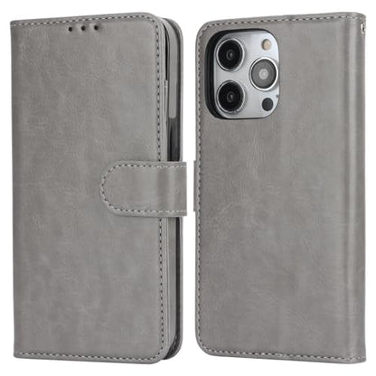 Bocasal Detachable Wallet Case Card Holder for iPhone 14 Pro, Grey | RFID Blocking Kickstand Card Slots Holder PU Leather Magnetic Shockproof Wrist Strap Removable Flip Protective Cover 6.1 inch - color: Gray