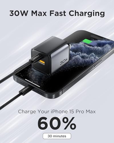 PISEN 30W USB C Charger - 30 Watt Dual Port PD QC 3.0 GaN Charging Block, 30W USB C Wall Charger, 2-Port 30 Watt Charging Block for iPhone 16/15/14/13 Series, Samsung, Pixel, iPad (Cable Not Included)