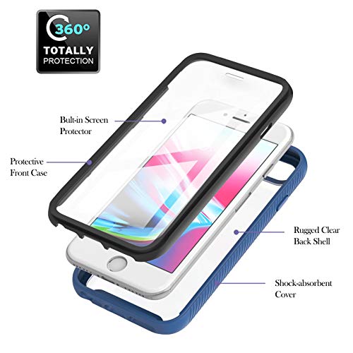 for iPhone 17e/iPhone 16e Case with Screen Protector, Blue | Clear Slim Phone Case, 360 Full Body Protective Cover, Rugged PC Shell Shockproof TPU Bumper, Military Heavy Duty Protection - color: Blue