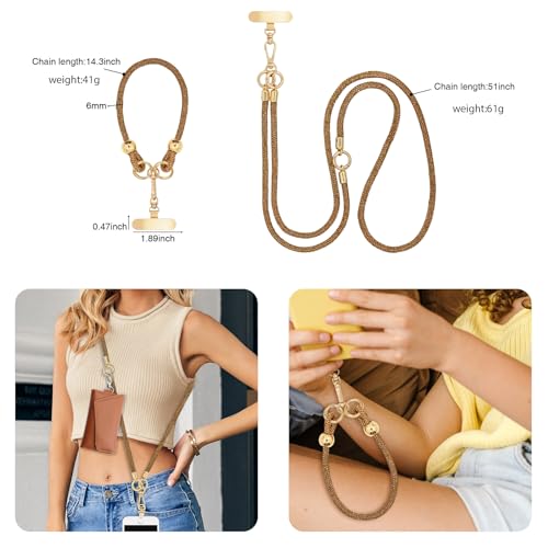 Crystal Phone Strap Crossbody and Wrist Lanyard, Anti Theft Layered & Wrist Strap Cell Phone Neck for Women - color: Brown