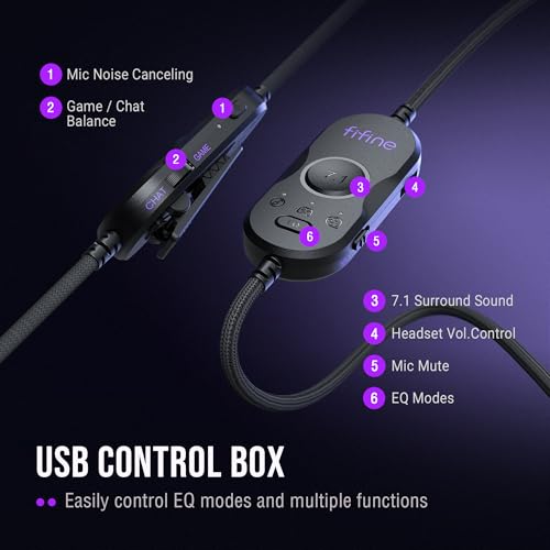 FIFINE H13BP Wired USB Gaming Headset for PC, PS4/5, Mac, Game/Chat Balance - color: Black and Purple