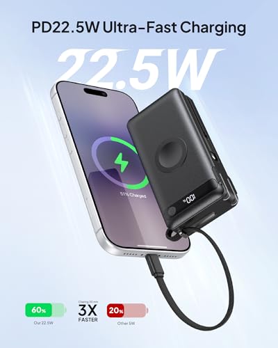 22.5W Fast Charging Portable Charger, 10000mAh Power Bank for Apple Watch - color: Black
