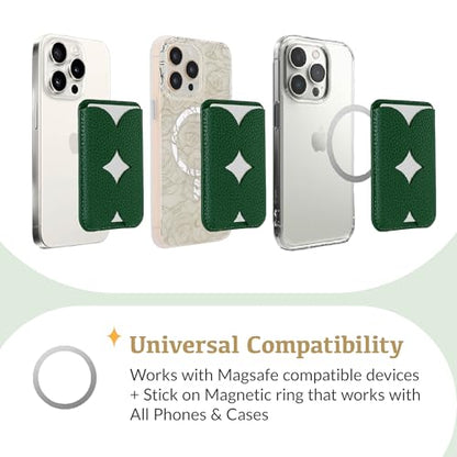 Luner - Magnetic Leather Card Wallet Compatible with Magsafe - [for iPhone 17, 16, 15, 14, 13, 12 series] - [Holds 2 cards] - [Made of Vegan Leather] - Dark Green - color: Leafy Green, style: Classic