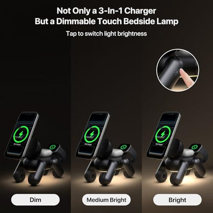 3 in 1 Charging Station for Apple Devices, Magnetic Wireless Fast Charger Stand Compatible with MagSafe for iPhone 17/16/15/14/13/12/Air Series, Apple Watch & Airpods - color: Black