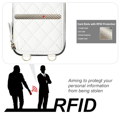 Bocasal Crossbody Wallet Case Card Holder for iPhone 17, White | RFID Blocking PU Leather Zipper Handbag Purse, Kickstand Flip Folio Case with Card Slots Holder Wrist Strap Lanyard 6.3 Inch - color: White