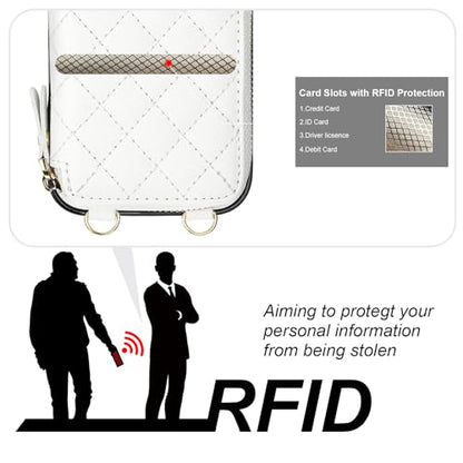 Bocasal Crossbody Wallet Case Card Holder for iPhone 17, White | RFID Blocking PU Leather Zipper Handbag Purse, Kickstand Flip Folio Case with Card Slots Holder Wrist Strap Lanyard 6.3 Inch - color: White