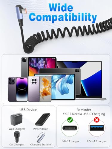YACSEJAO 90 Degree Coiled USB C to USB C Braided Charging Cable - style: Side to Right Angle