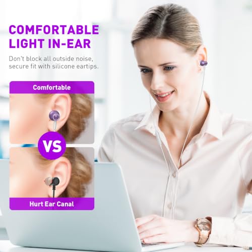 Wired Earbuds 3.5mm Headphones with Mic for Laptop PC Chromebook,Purple - color: Purple