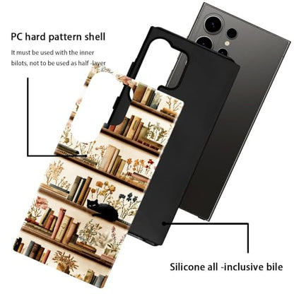 Compatible with Samsung Galaxy S26 Ultra Case,Glossy Case All-Round Protection Shockproof Anti-Scratches TPU Cover,Cases for Man Woman-Bookshelf Books Plants Cat - color: Bookshelf Books Plants Cat, size: Galaxy S26 Ultra