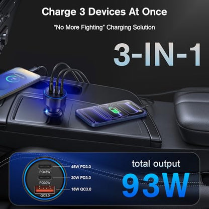 2-Pack Car Charger,93W 3 Ports Fast PD/QC 3.0 Cigarette Lighter Adapter - color: 2-Pack Black
