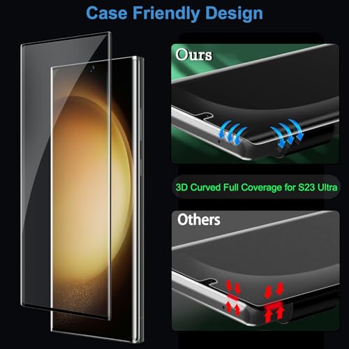 3 Pack HD Clear Tempered Glass Screen Protector for Samsung Galaxy S23 Ultra 5G, Fingerprint Unlock, 3D Curved, Scratch Resistant, Bubble-Free