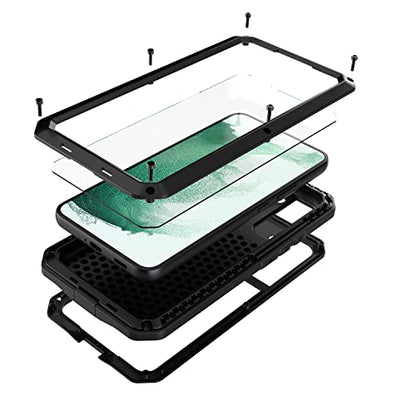 for Galaxy S22 Case,Full Body Protective Cover Heavy Duty Shockproof Tough Armour Aluminum Alloy Metal Case with Silicone Built-in Screen Protector for Samsung Galaxy S22 6.1" - Black