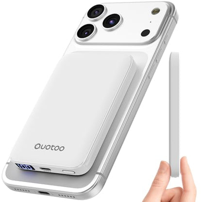 for Magsafe Portable Charger, 5000mAh Slim Wireless Magnetic Power Bank | 20W USB-C Power Delivery,LED Display,Travel Essential for Magsafe Battery Pack Compatible with iPhone 17-12 Series - color: white